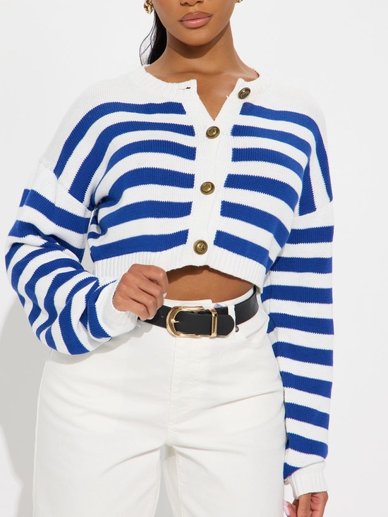 Fashion Nova Sweaters - Fashion Nova Blue and White Striped Cropped Cardigan